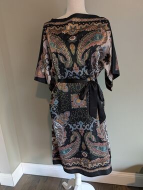 Intrigue Black Paisley Belted Midi Dress Size 8